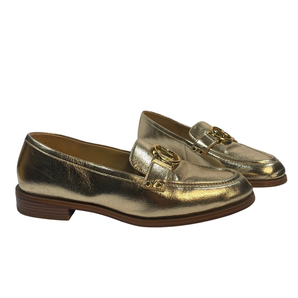 Michael Kors Loafers Womens 7.5M Gold Metallic Logo Studded Slip On Preppy